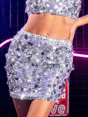 Women's Sparkle Sliver Sequin High Waist Shining Party Bodycon Mini Skirt