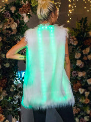 White Faux Fur Cardigan Sleeveless Luminous Vest