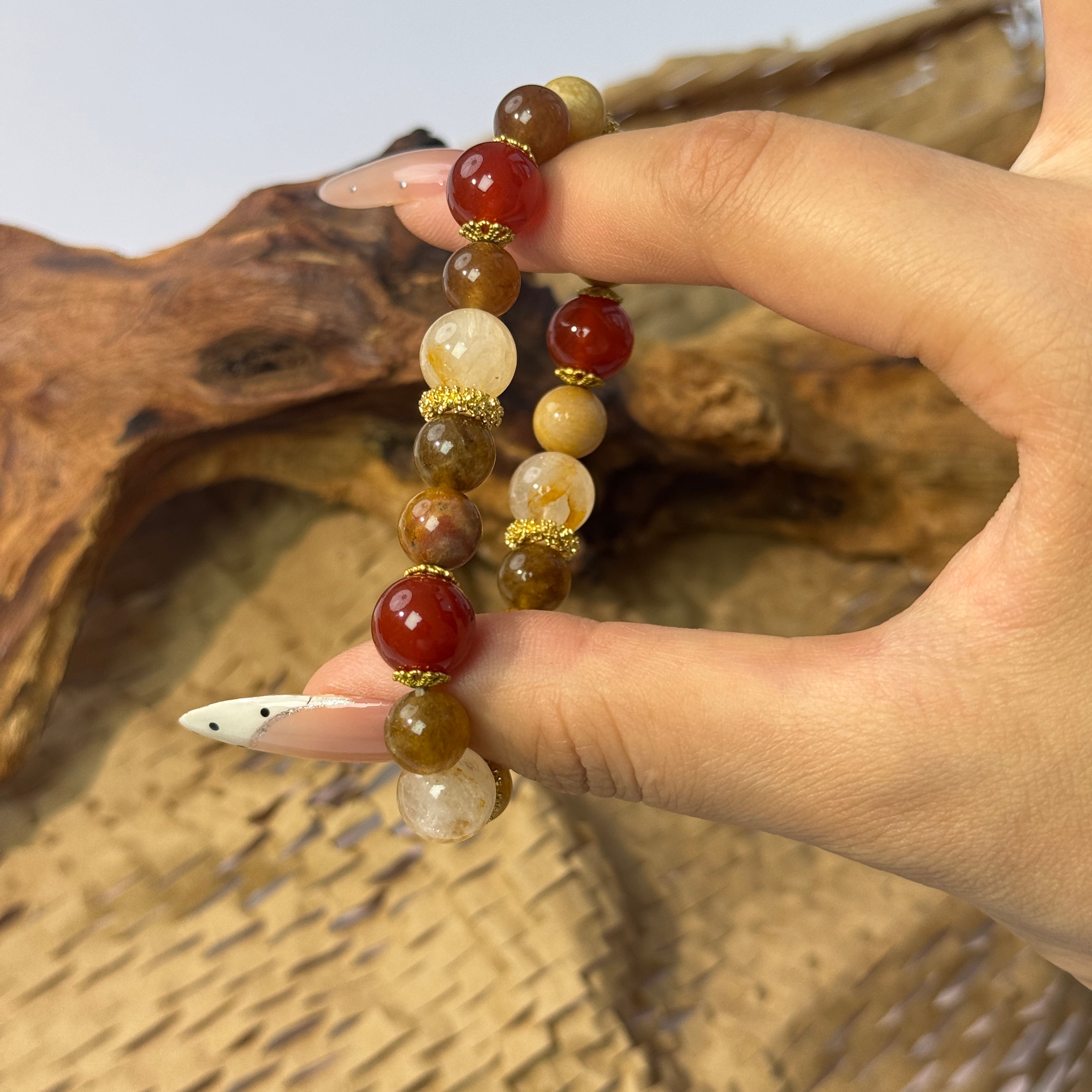 Earth Tone Crystal Beaded Bracelet, Attract Good Luck & Positive Energy