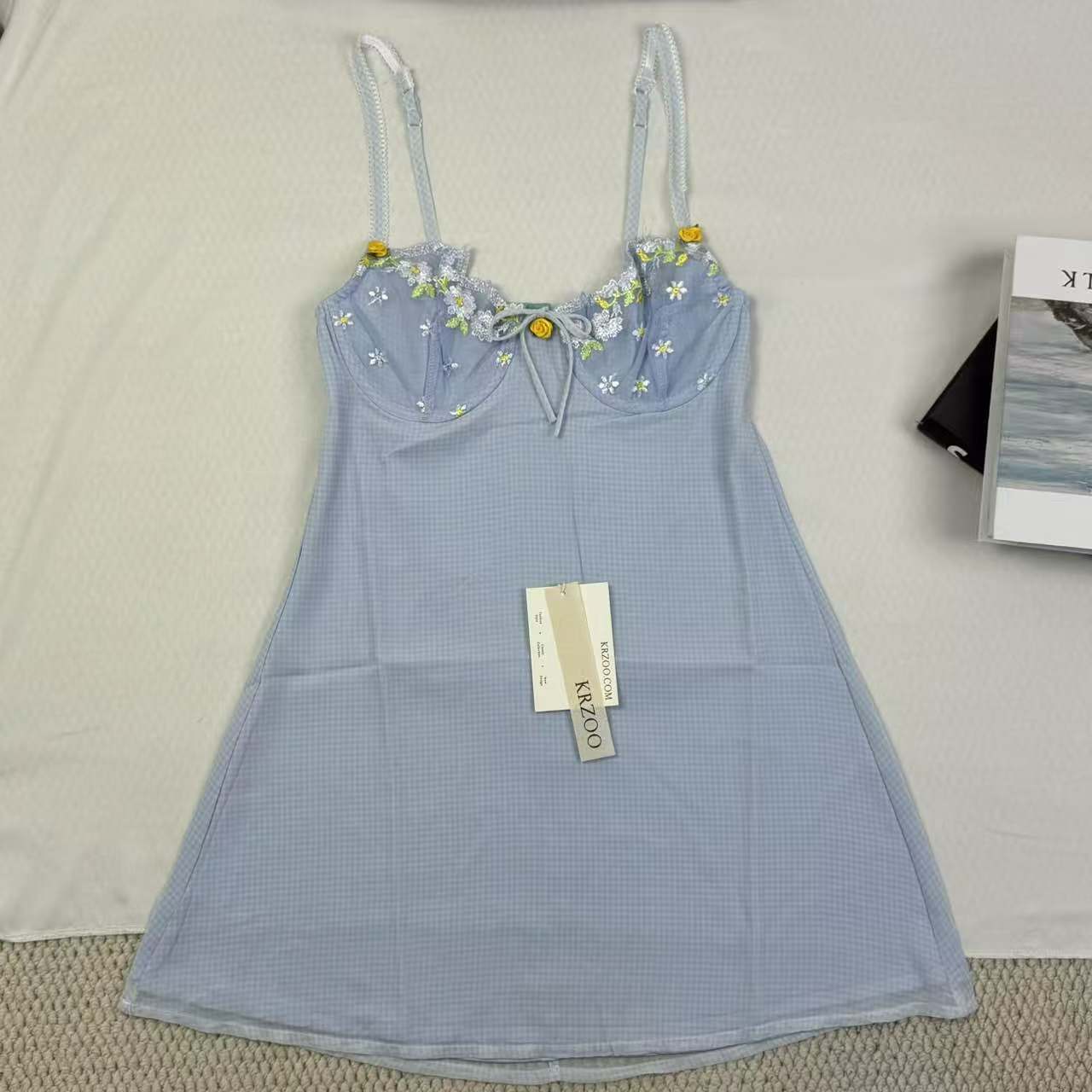 Floral embroidered lace satin bandeau dress