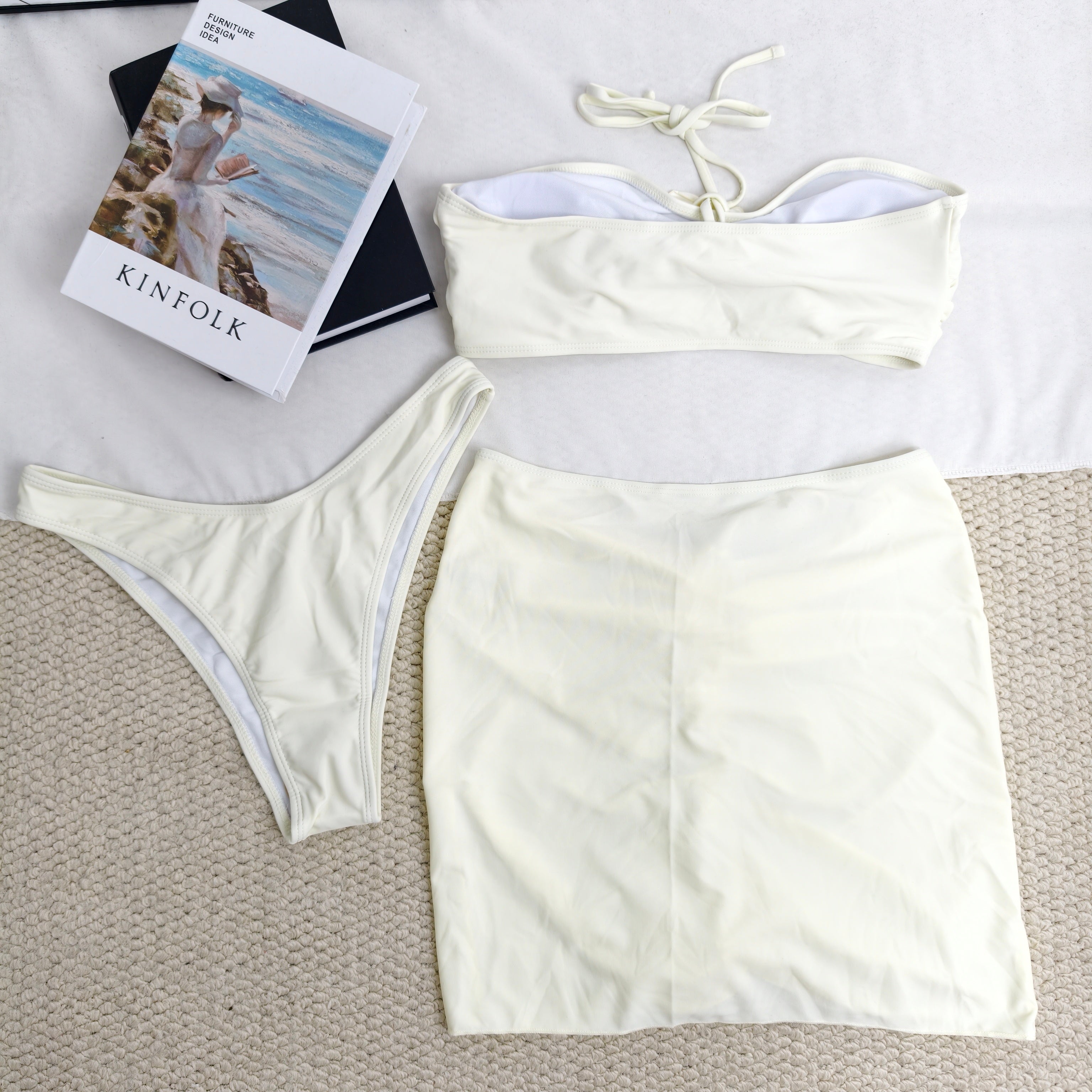 Rose flower halter three-piece swimsuit
