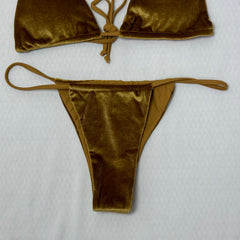 Gold velvet three-piece split bikini