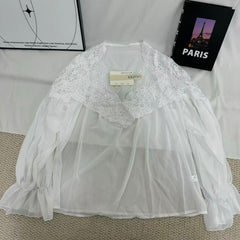 Lace-Paneled Puff-Sleeve Shirt