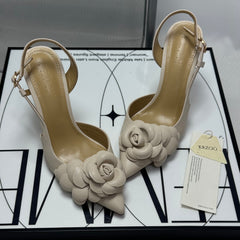 Sideless one-piece leather high-heeled shoes