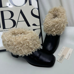 Round-toe thick-soled fuzzy shoes
