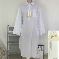 Linen stand-collar loose long blouse dress