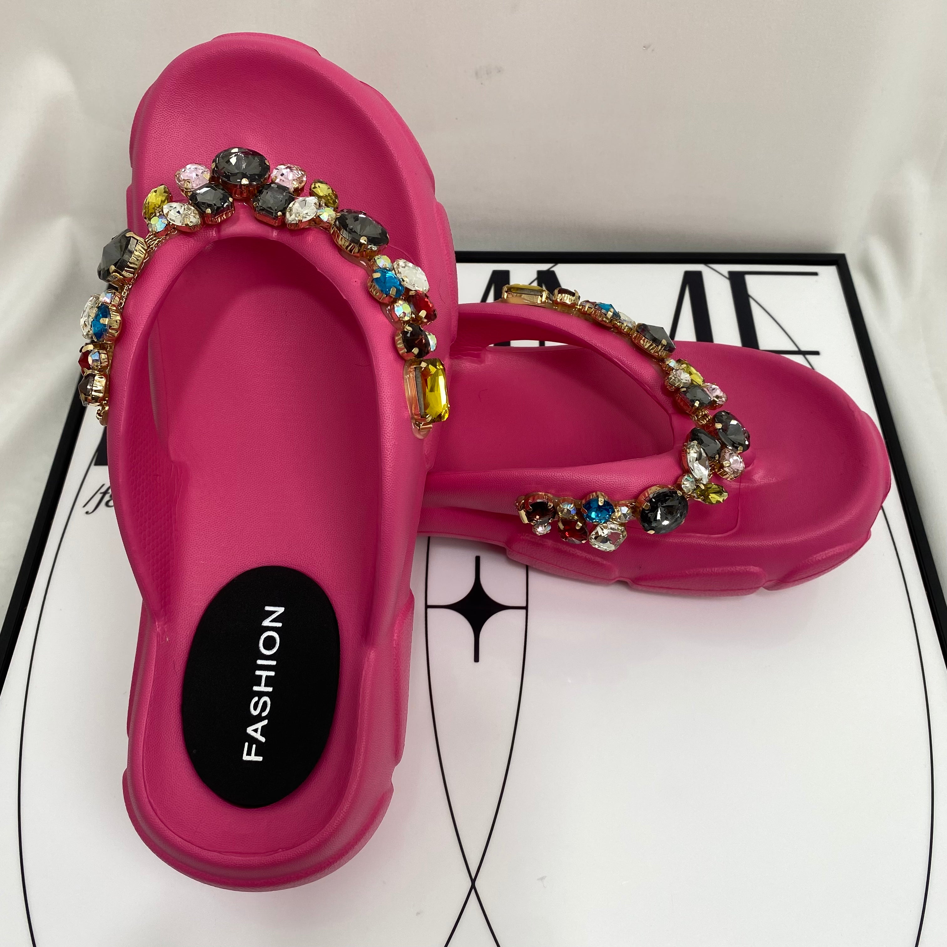 Thick-Soled Rhinestone Flip-Flops