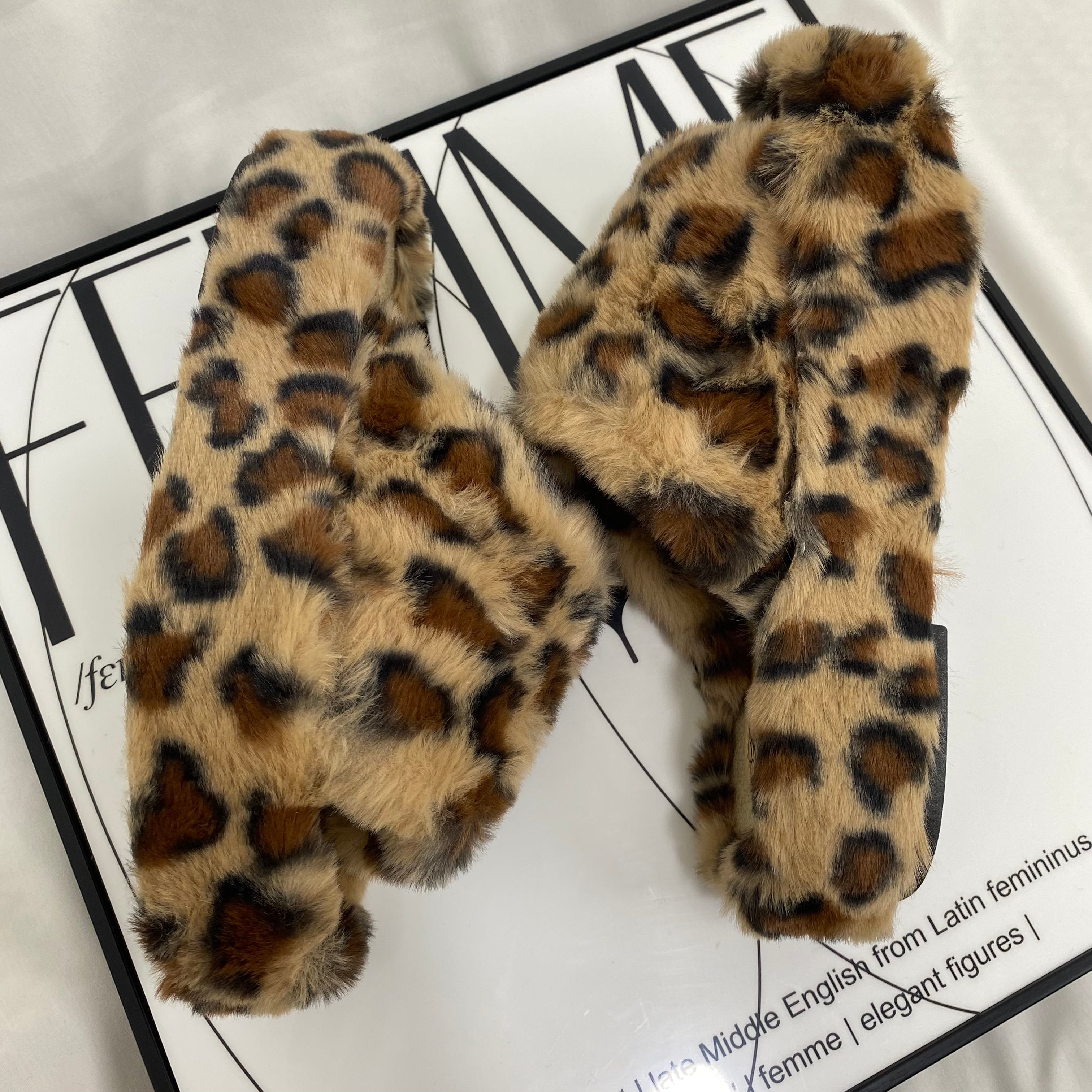Leopard Print Platform Fur Slippers