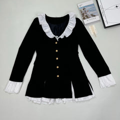 Button A-shaped fake two-piece blouse dress
