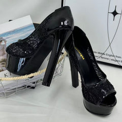Lace open-toe stiletto heels