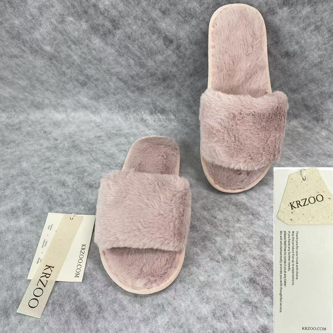 Soft plush slippers with short fur on the sole