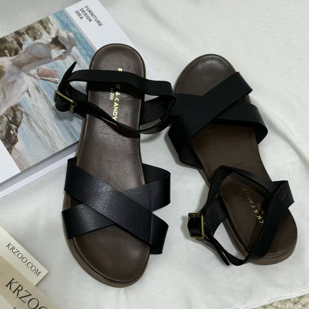 Genuine Leather Cross-Strap Sandals