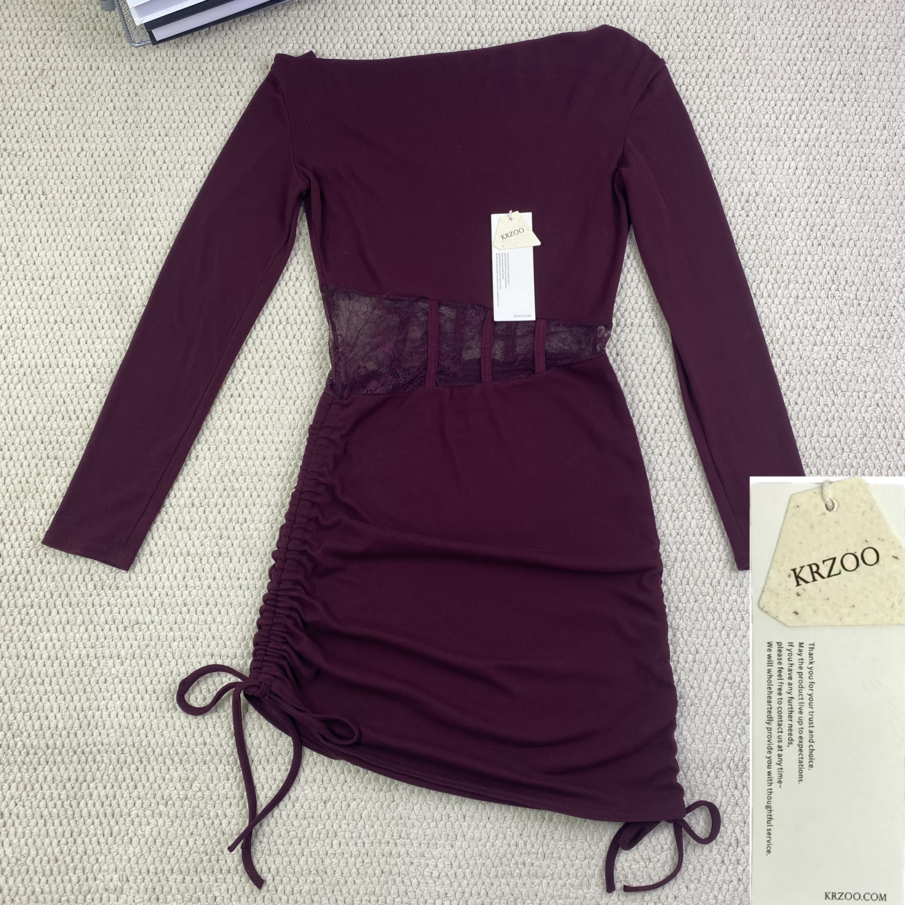 Slightly belted lace plaid dress