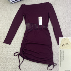 Slightly belted lace plaid dress