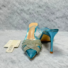 Pointed-toe transparent crystal high heels
