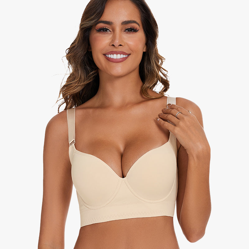 Smoothing Back Push-Up Enhancing Bra-Beige