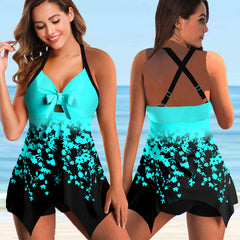 Two-Pieces Floral Print Tankini Female Plus Size Bikini Set Swimsuit Swimwear Bathing Suit Beachwear Biquini New 5XL