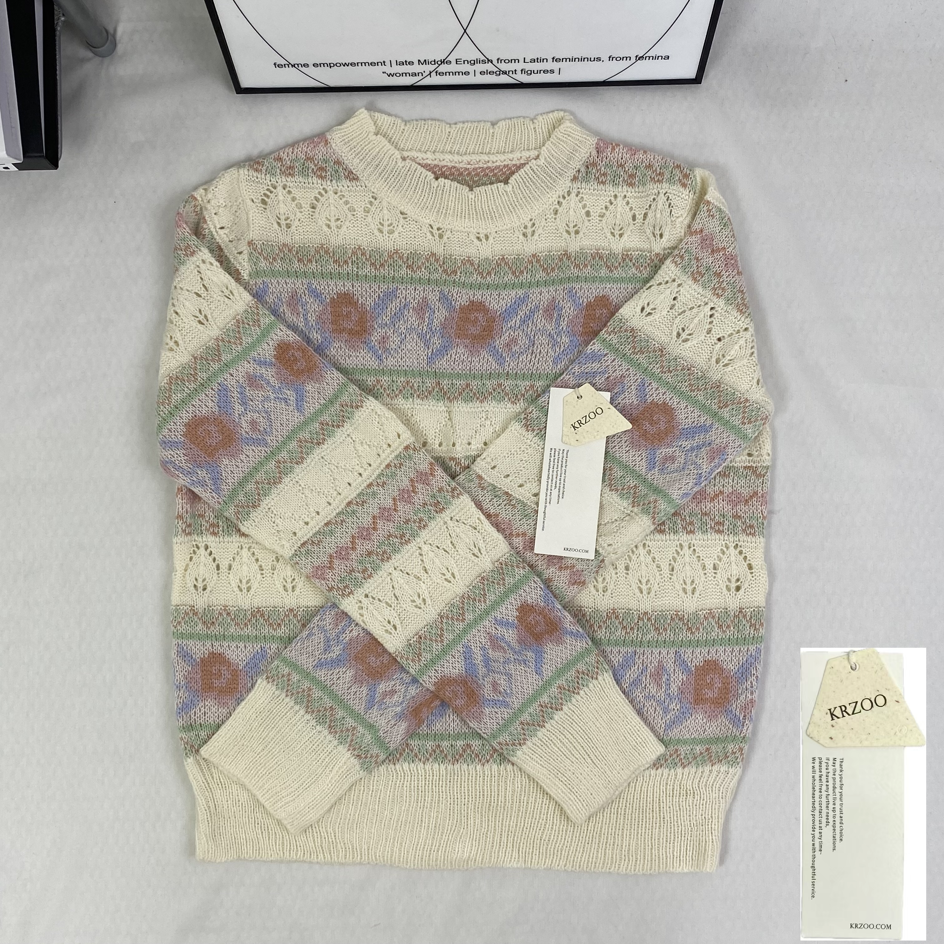 Openwork knitted sweater with patchwork top
