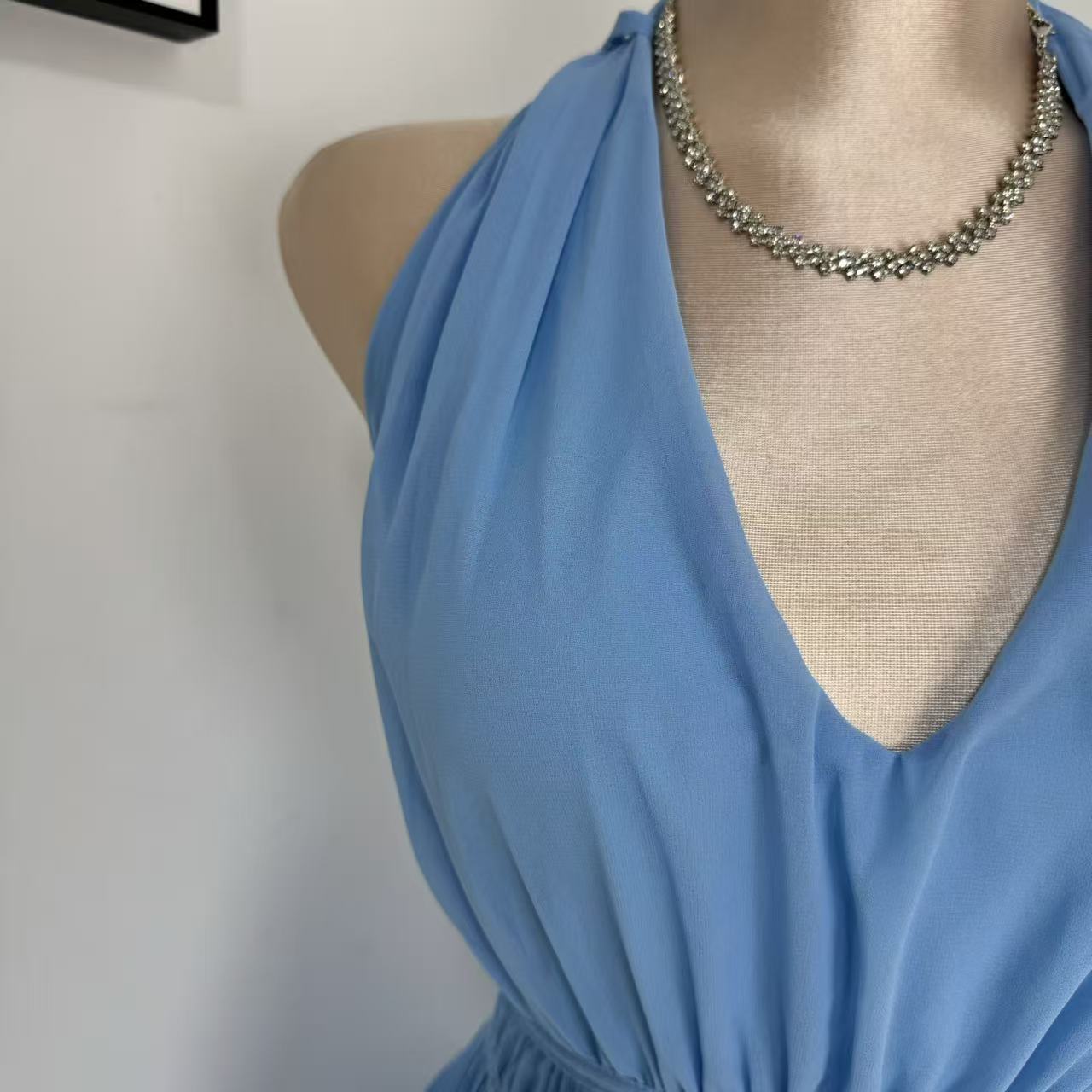Bright chiffon light blue long dress