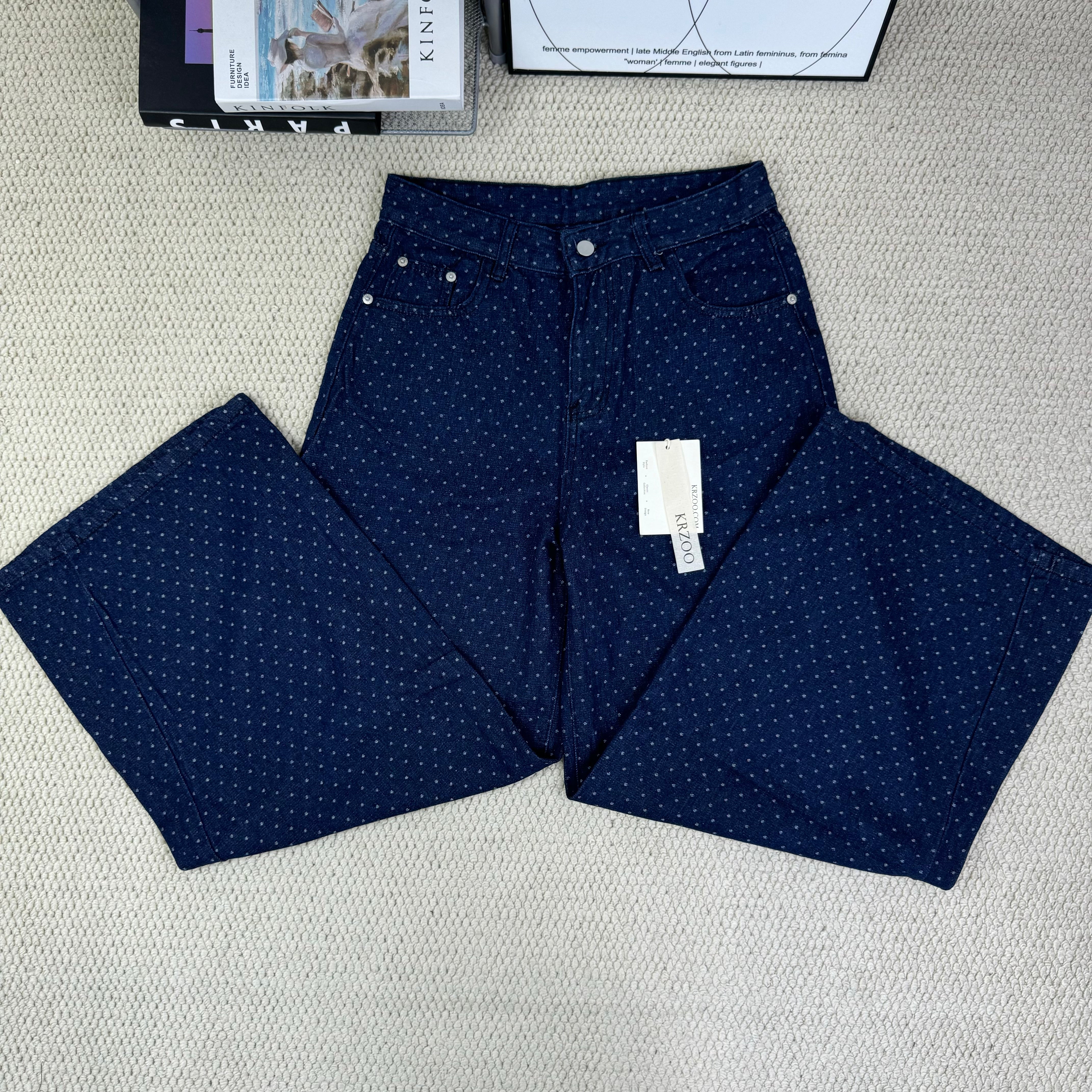 Blue dotted elongated paratrooper pants