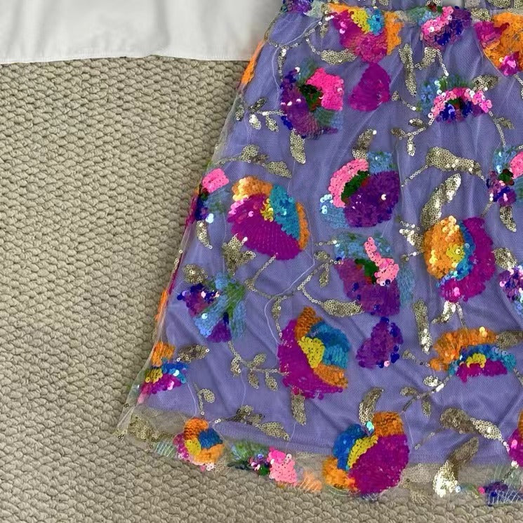 Deep V-Neck Sequined Mini Dress