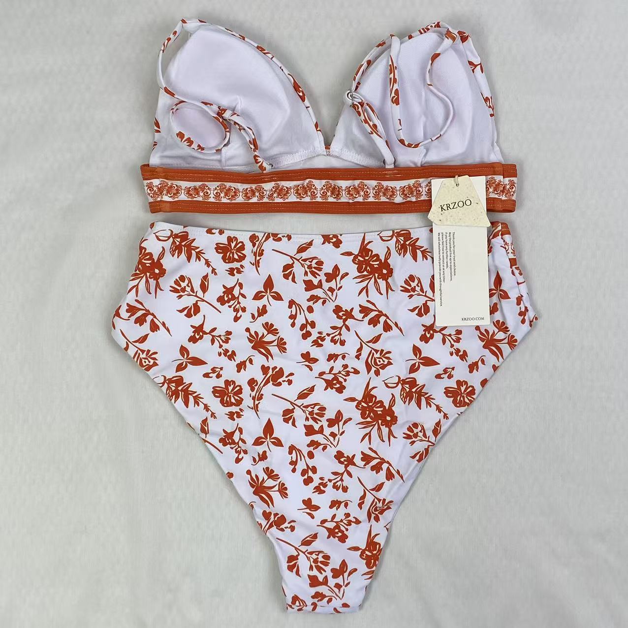 National pattern V-neck swimming suit