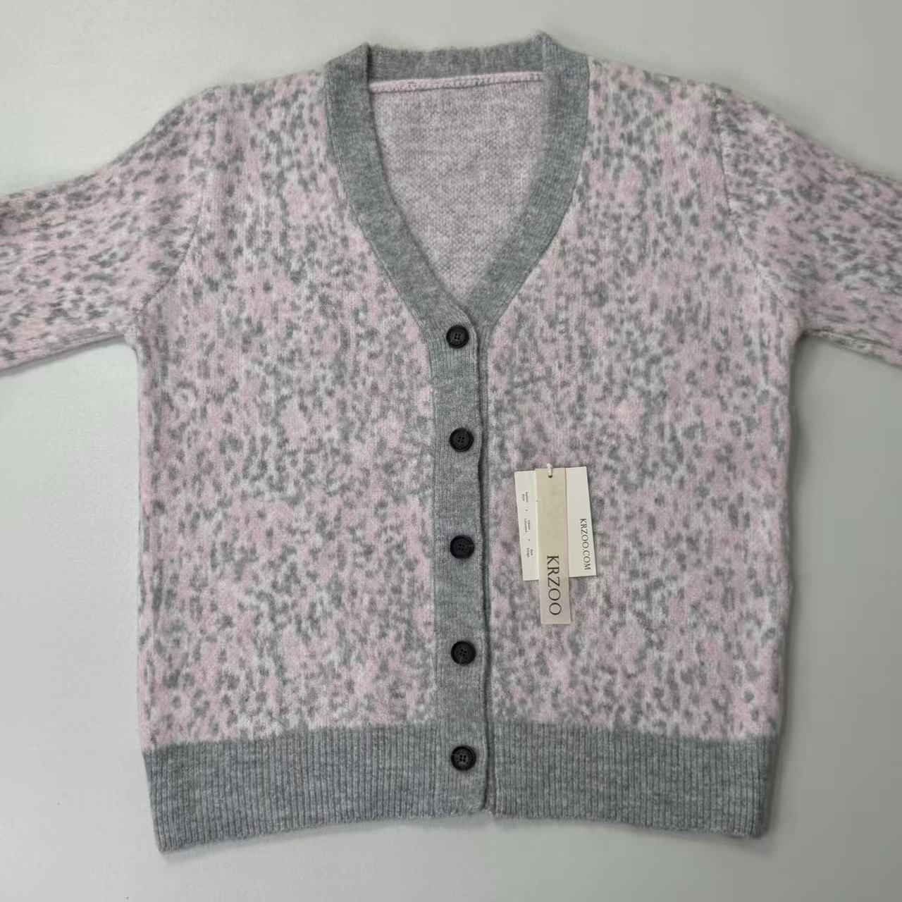 Leopard print V-neck cardigan sweater jacket
