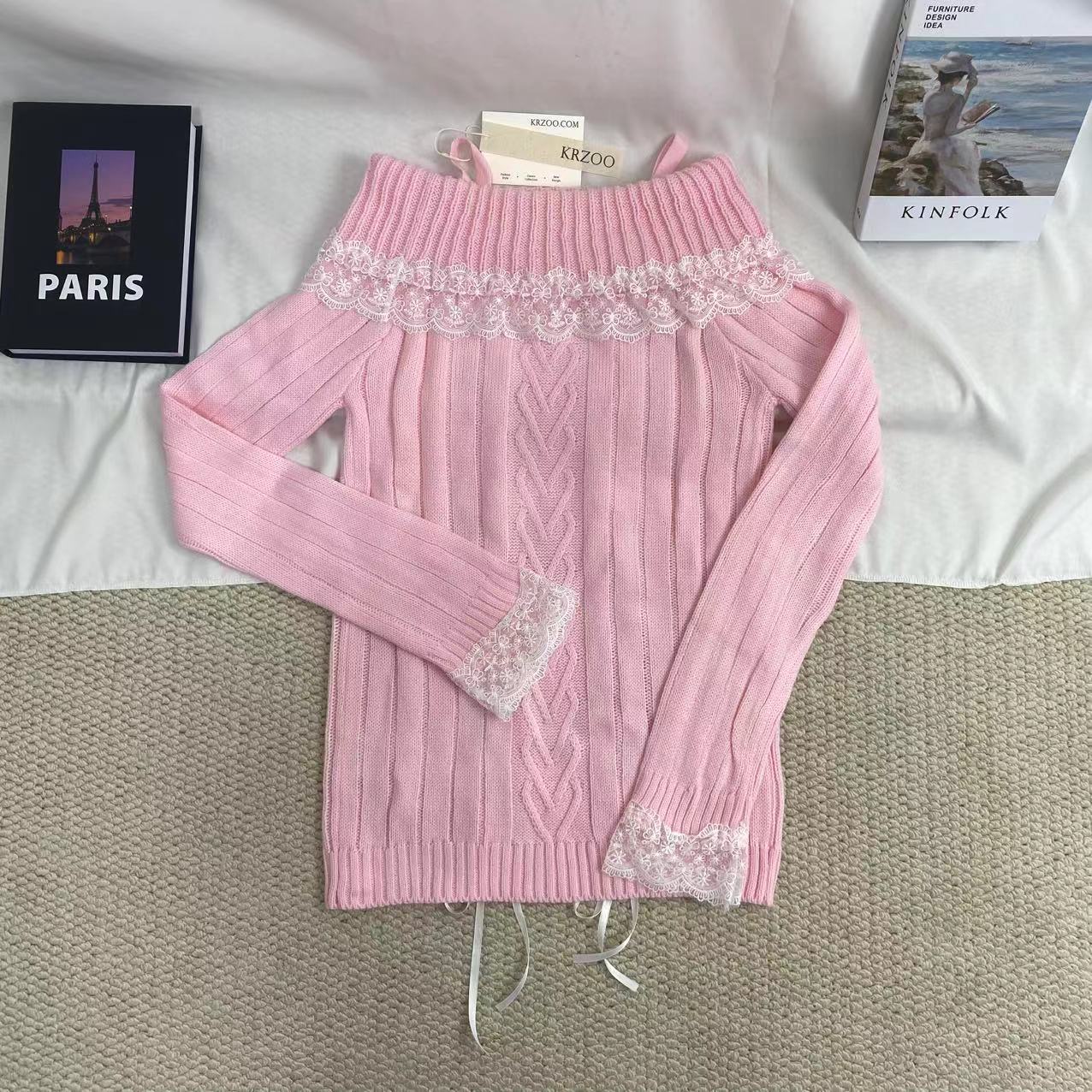 Lace-Trimmed Off-The-Shoulder Sweater