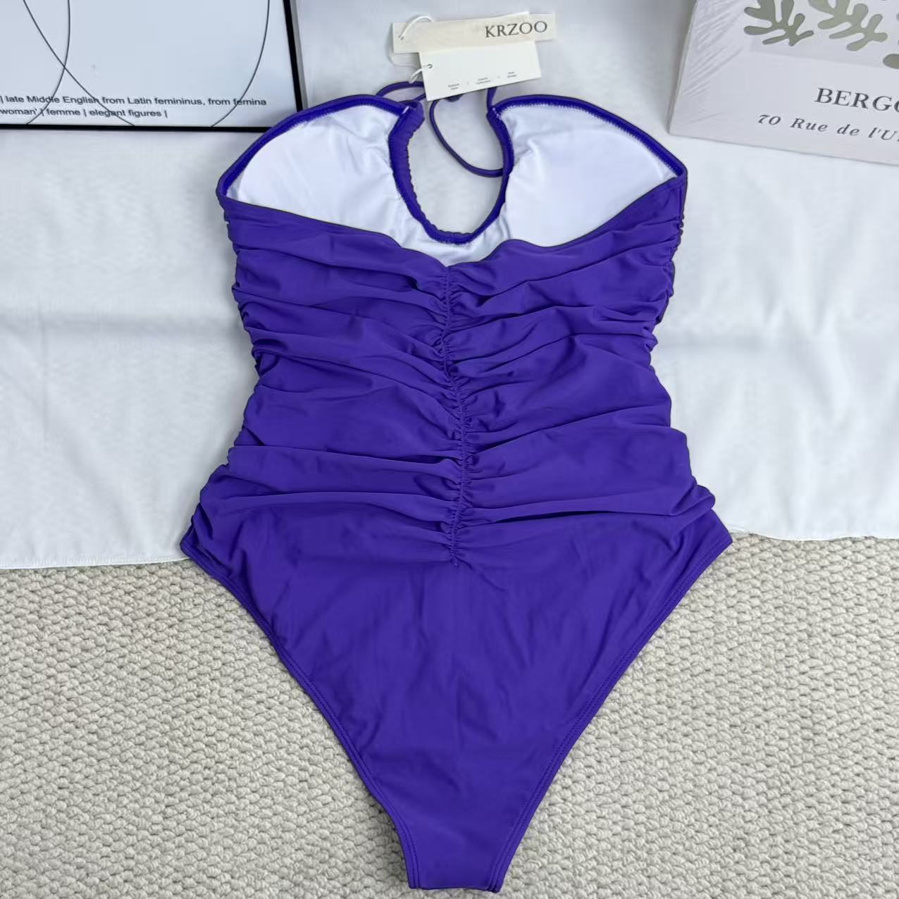 Solid-Color Ruched One-Piece Swimsuit