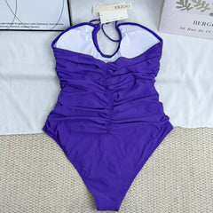 Solid-Color Ruched One-Piece Swimsuit