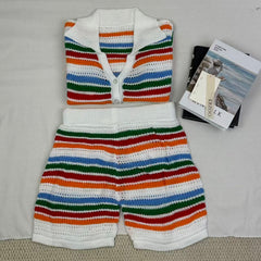 Knitted color-block short-sleeved shorts set