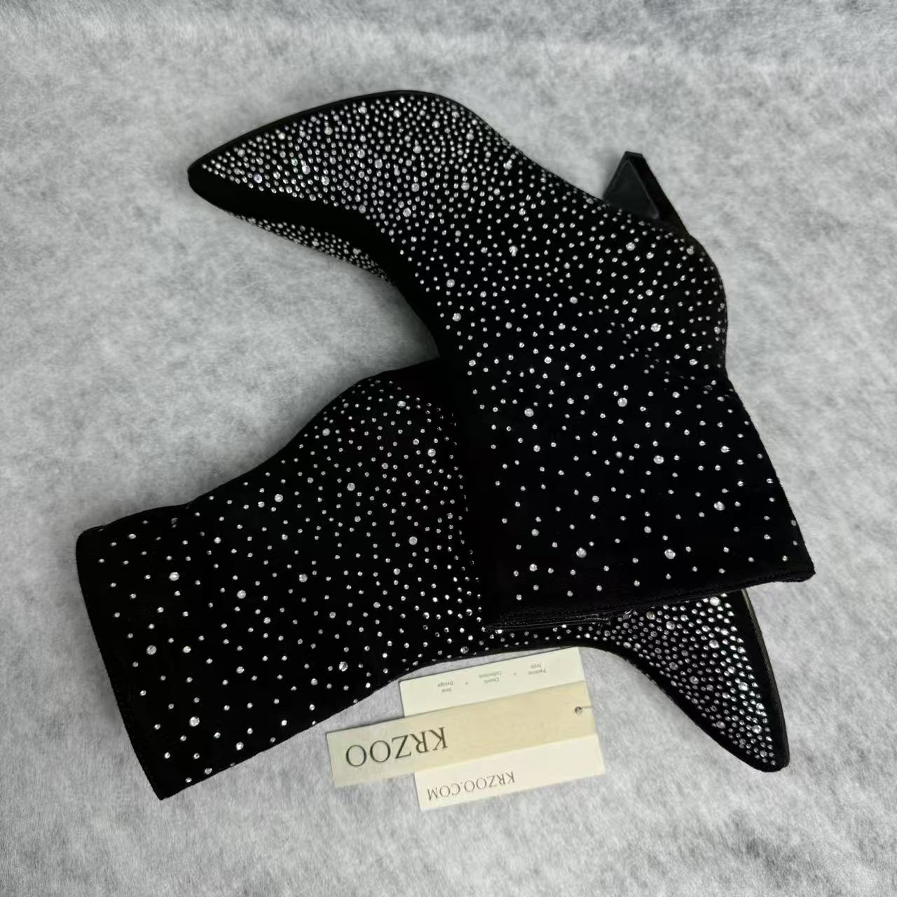 Pointed-toe water droplet stacked ankle boots
