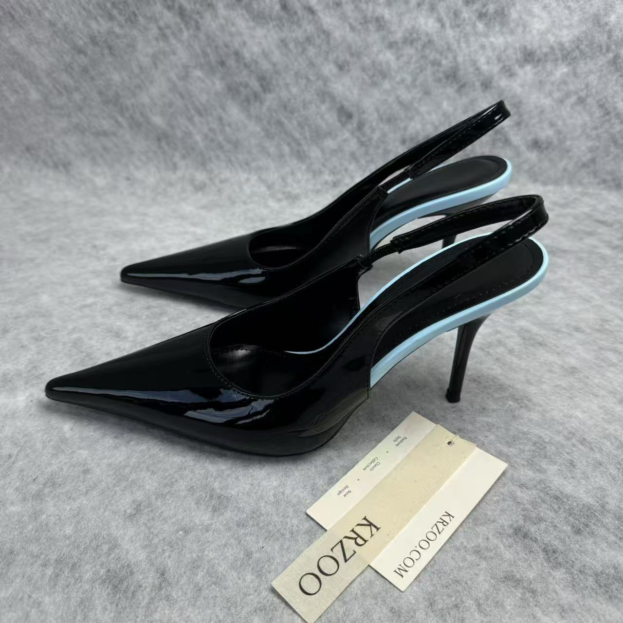 Leather upper low-heeled pointed-toe high-heeled shoes