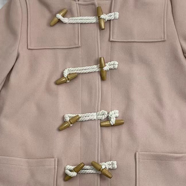 Solid Color Double Wooden Button Jacket