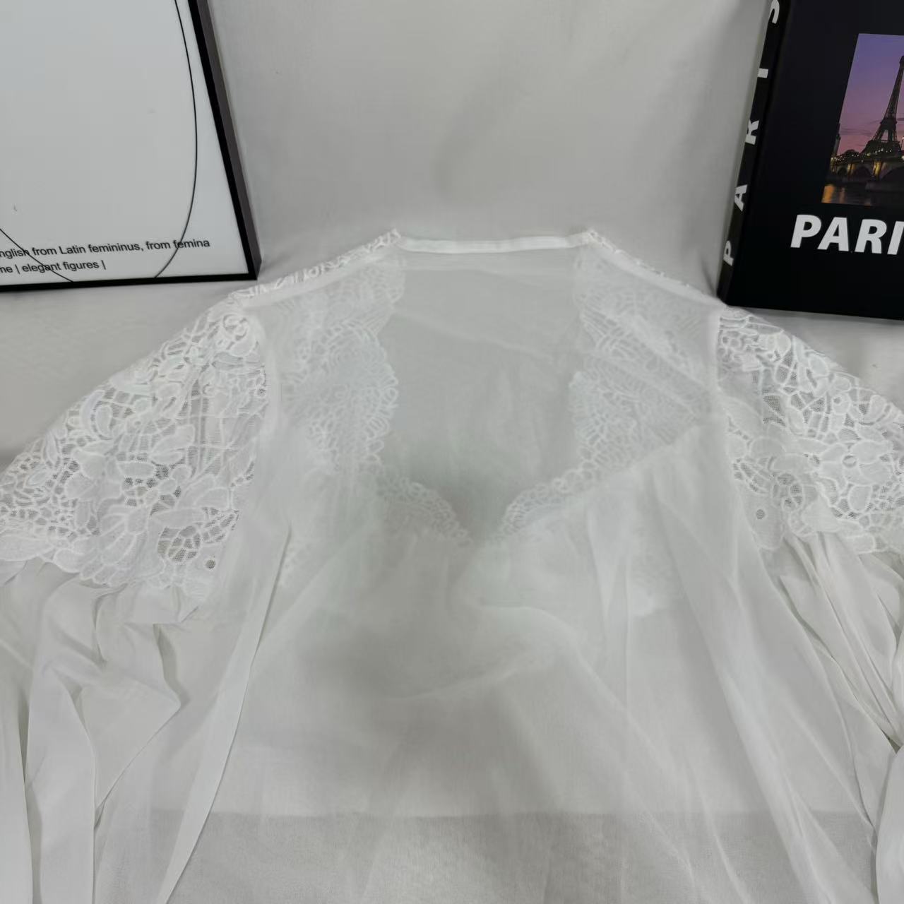 Lace-Paneled Puff-Sleeve Shirt