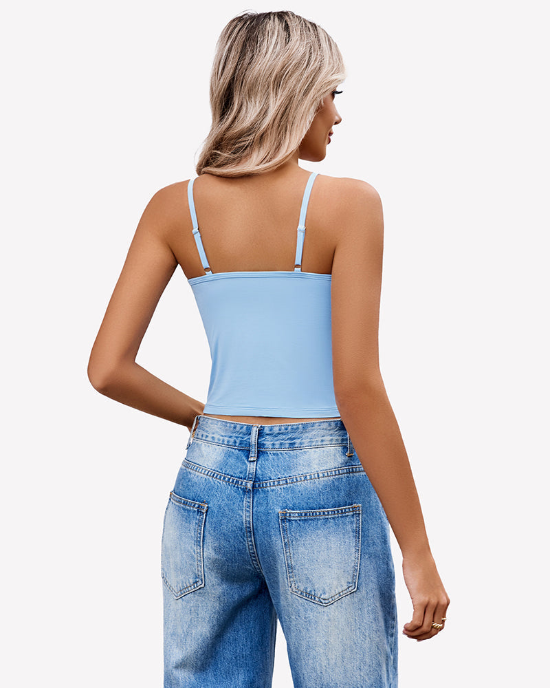 Twist Front V Neck Tank Top Spaghetti Strap Crop Tops