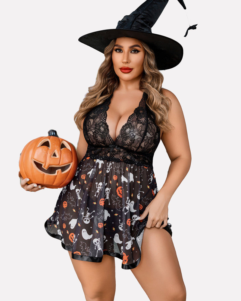 Plus Size Sheer Lace Mesh Babydoll