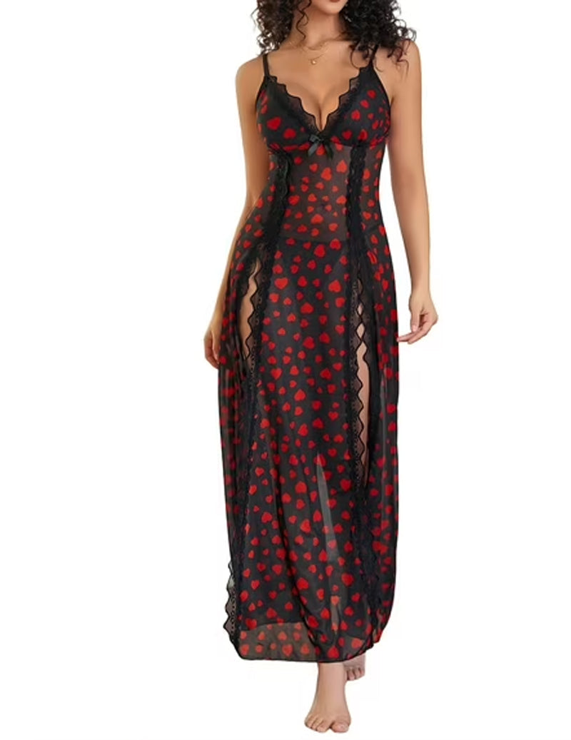 Lace Mesh Side Split Nightgowns