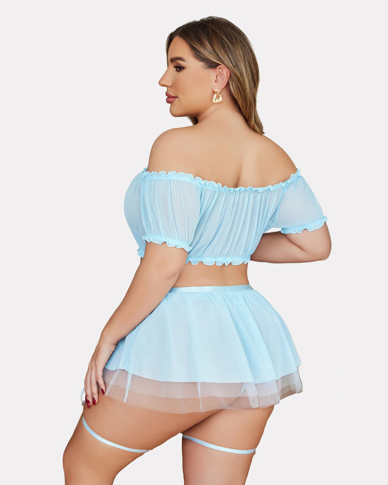 Plus Size Garter Mesh Lingerie Set