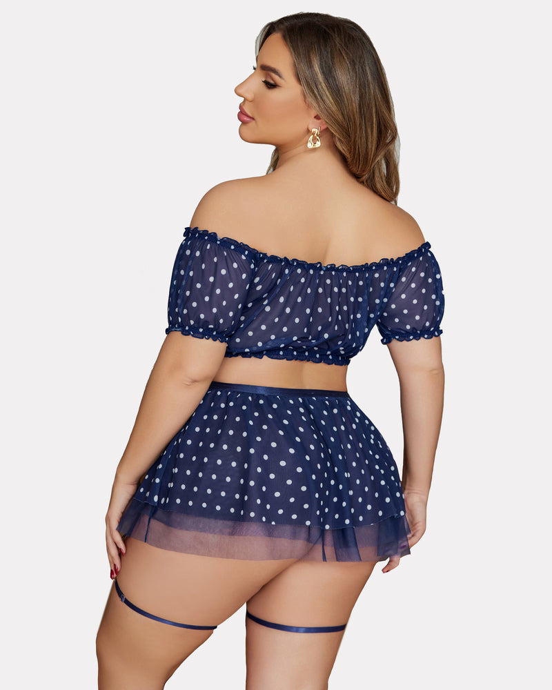 Plus Size Garter Mesh Lingerie Set