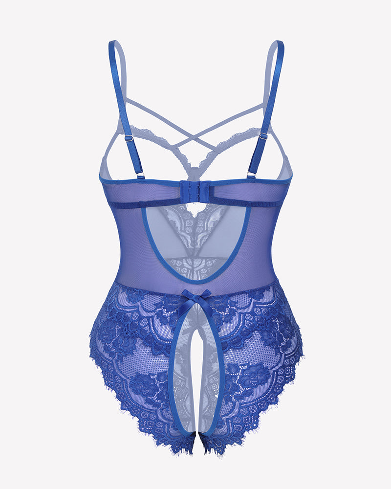 Floral Lace Crotchless Teddy Mini Babydoll