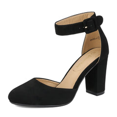 Round Toe Chunky Heel Pumps