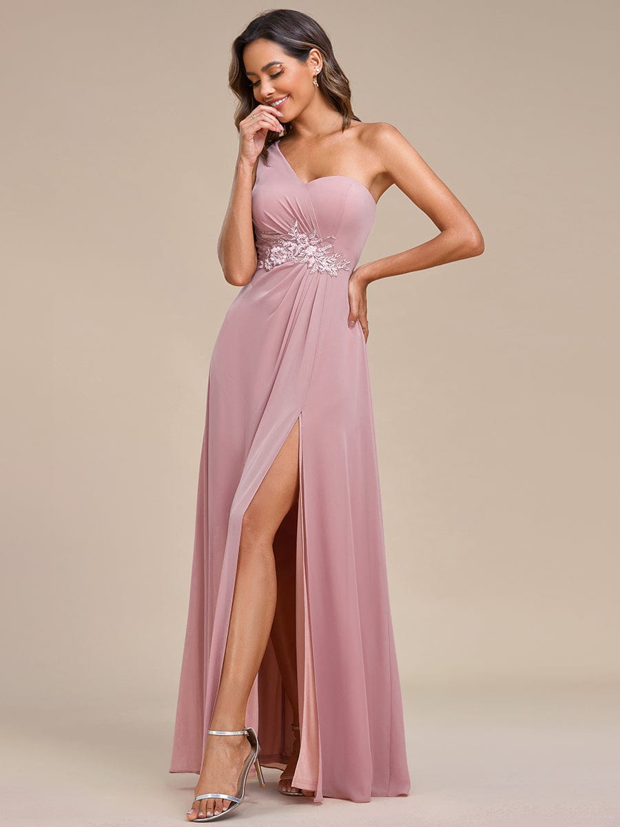 Waist Applique One-Shoulder A-Line Bridesmaid Dress with High Slit