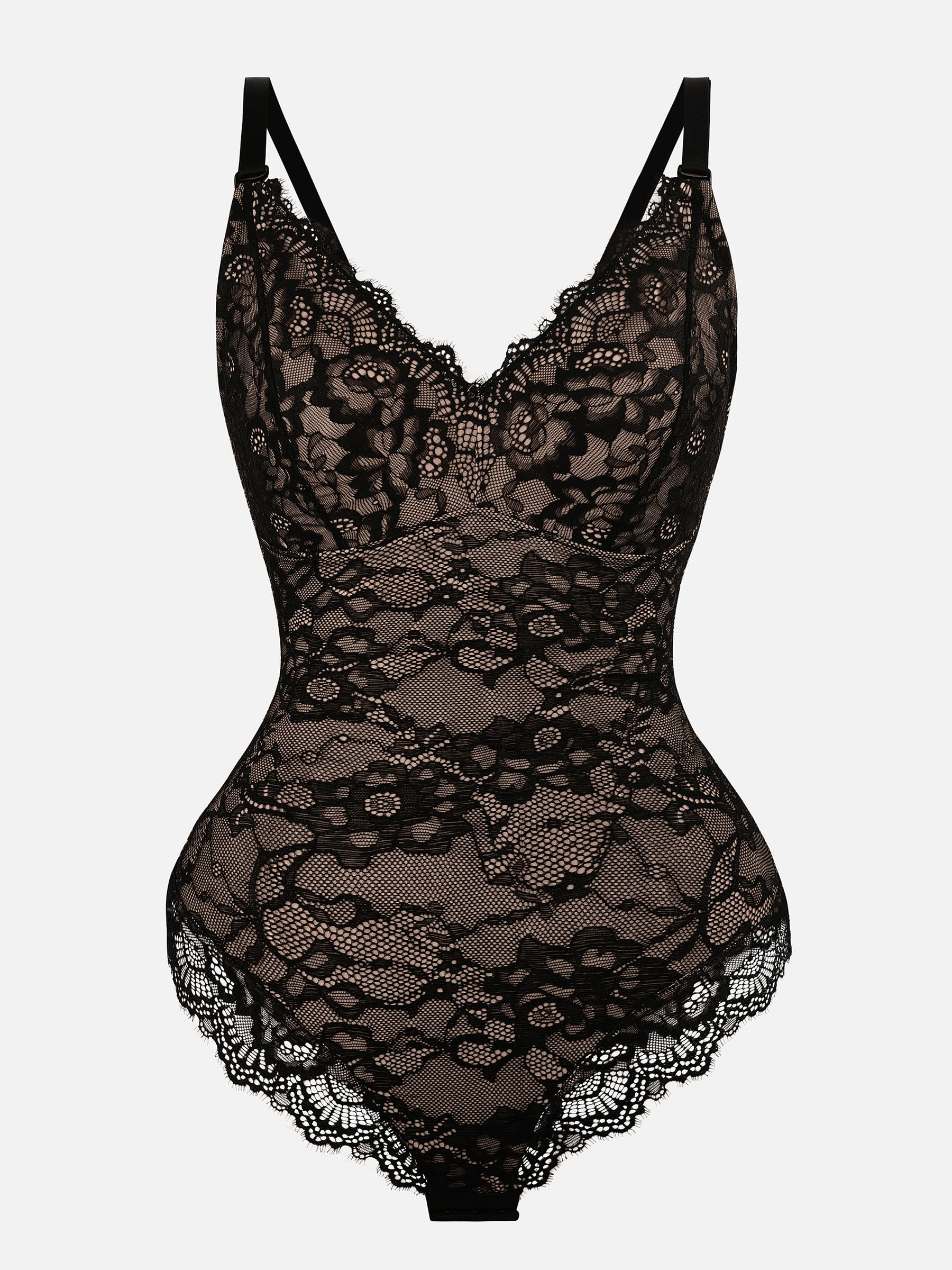Feelingirl Lace V Neck Full Bodysuit Shapewear