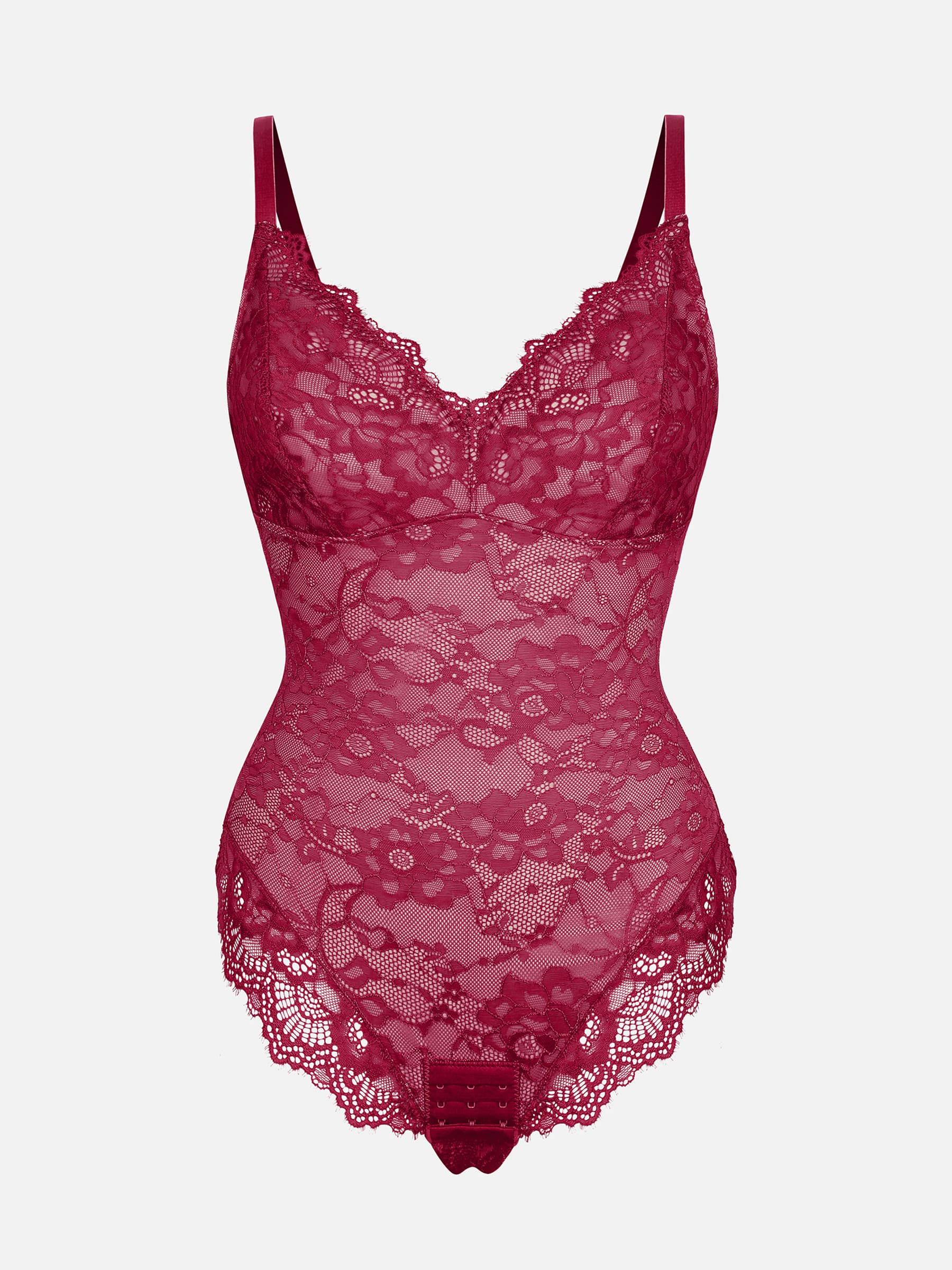 Feelingirl Lace V Neck Full Bodysuit Shapewear