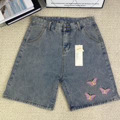 Five-piece embroidered short denim pants