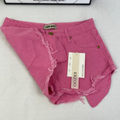 Jeans shorts with rolled hems and exposed pockets