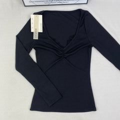 Ruffled knot V-neck base shirt