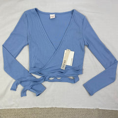 Solid-color V-neck strap long-sleeved top