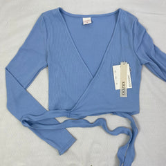 Solid-color V-neck strap long-sleeved top